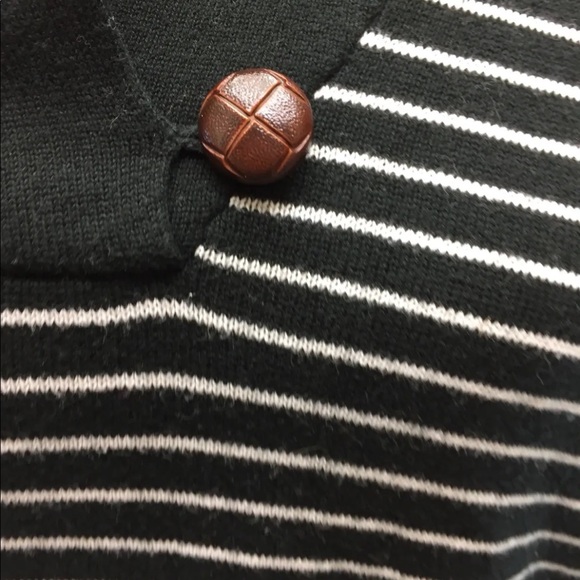 Liz Claiborne Women Black White Sweater Cowl Leather Button L/S Petite M Cotton - Picture 2 of 12